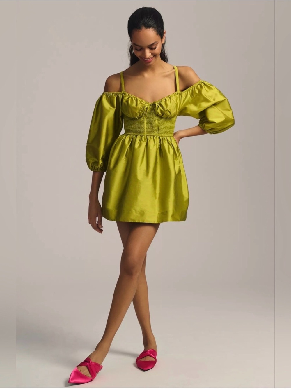 ANTHROPOLOGIE | DHRUV KAPOOR Green Off-Shoulder Mini Dress NEW Women’s Size M